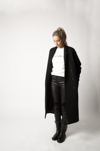 Long Wool-Cashmere-Mix Coat with Lapel Collar for Women: Shop Online